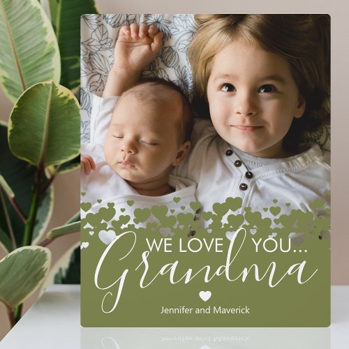 Green We Love You Grandma Photo Plaque