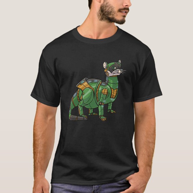 Green Weasel Robot Cyberpunk Cool Animal Robot Tee (Front)