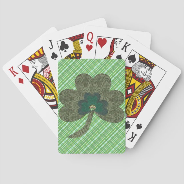 Green Weave with Shamrock Poker Cards (Back)