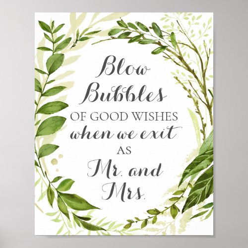 Green Wedding Bubbles of Good Wishes Sign Rustic Poster