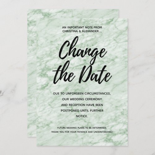 Green Wedding Change the Date Postponed Cancelled Invitation