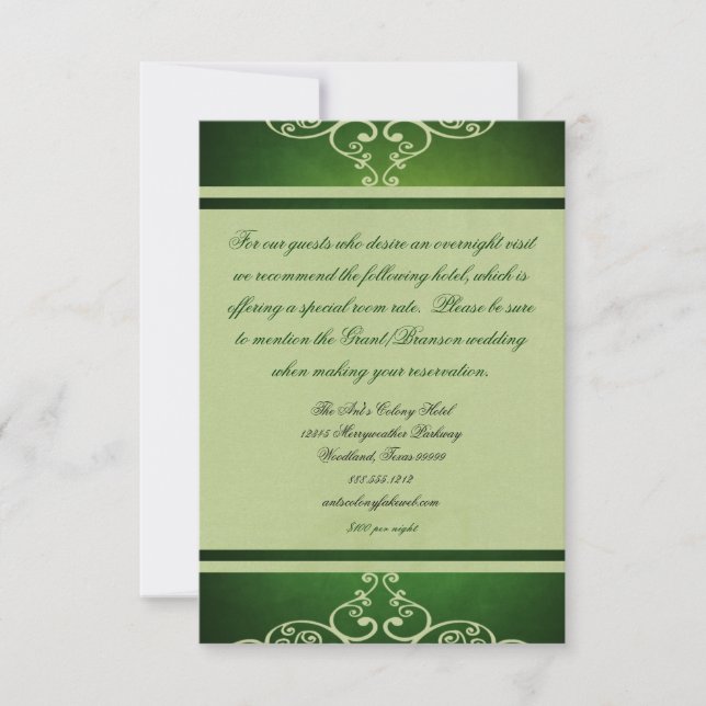 Green Wedding Custom  Accommodations Card (Front)