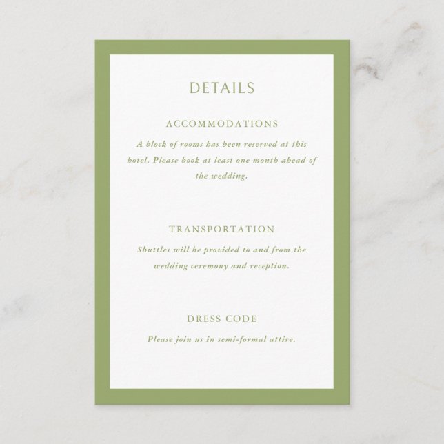 Green Wedding Details Enclosure Card (Front)