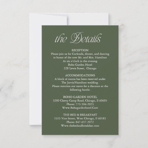 Green Wedding Details Information Insert Card