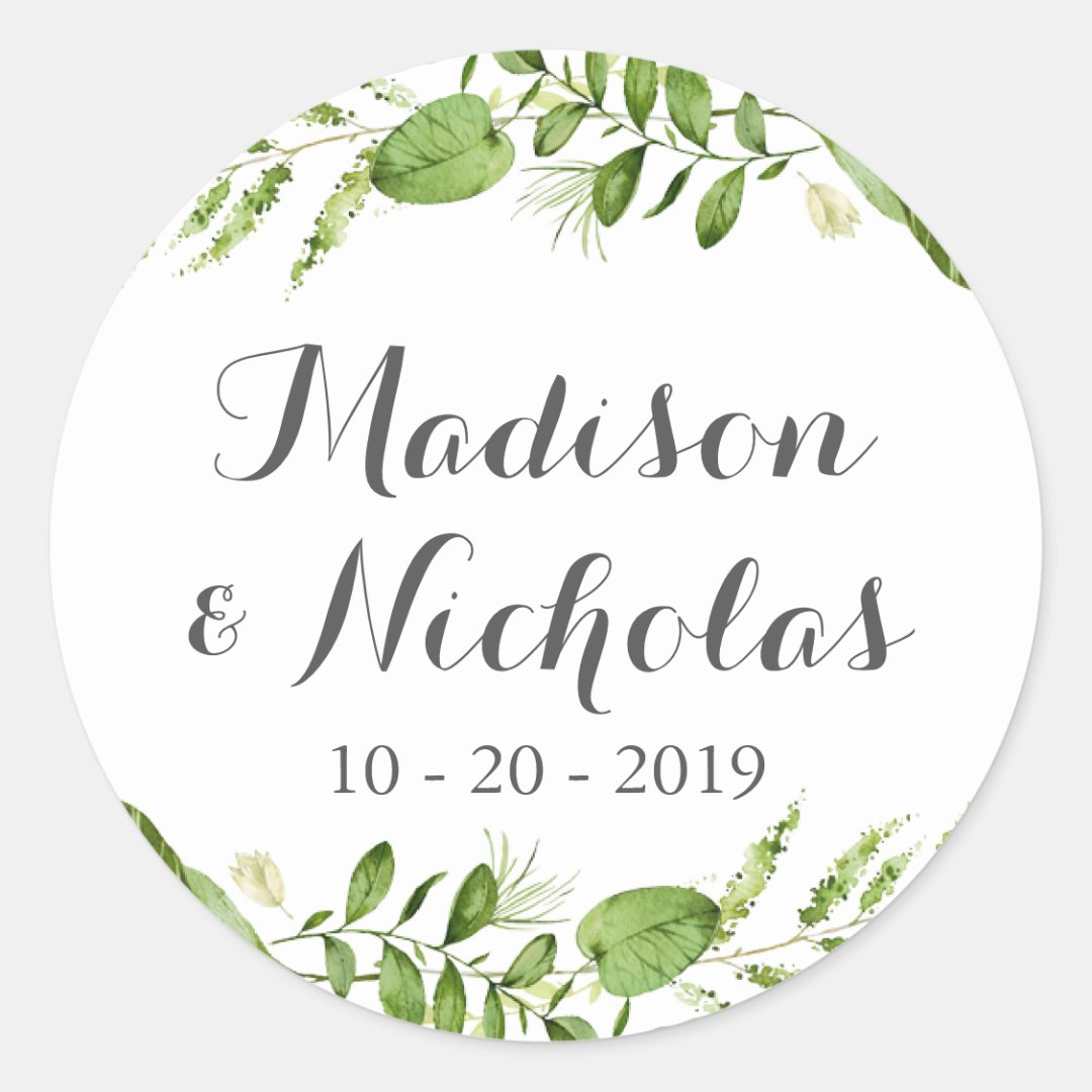 Green Wedding Envelope Seal Stickers, Greenery Zazzle