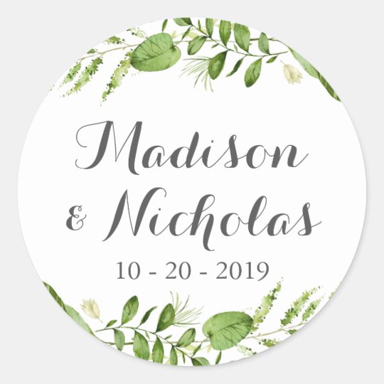 Green Wedding Envelope Seal Stickers, Greenery