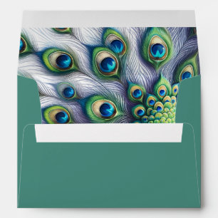 Green Wedding Envelopes Peacock Feather Interior