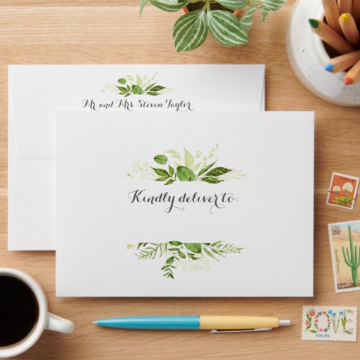 Green Wedding Envelopes, Rustic Greenery Envelope Zazzle