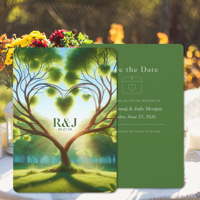Green Wedding Flat Save The Date Card (Green Wedding Flat Save The Date Card (front and back))