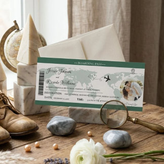 Green Wedding invitation Boarding pass ticket