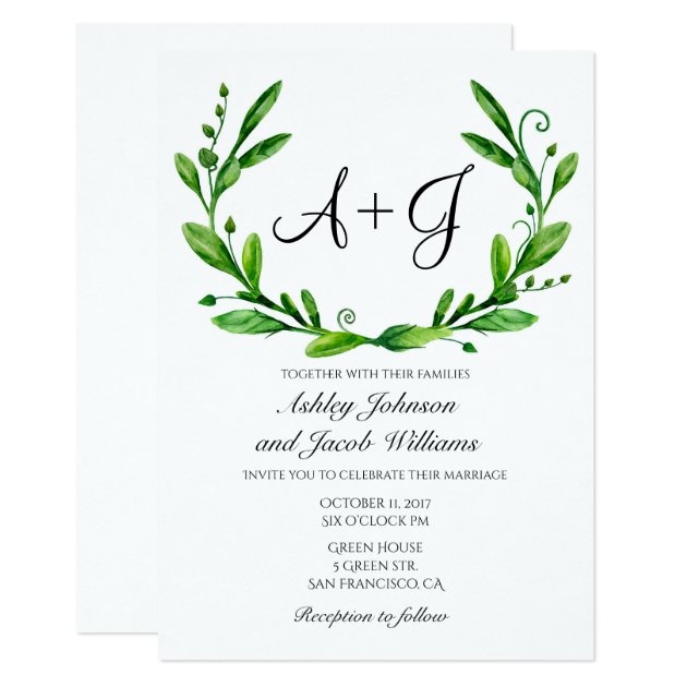Green Wedding Invitation. Summer Invites. Greenery Card
