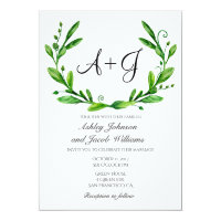 Green wedding invitation. Summer invites. Greenery Card