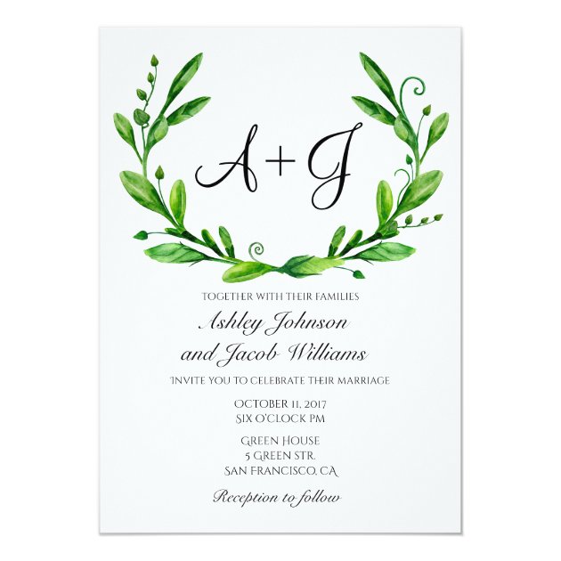 Green Wedding Invitation. Summer Invites. Greenery Card