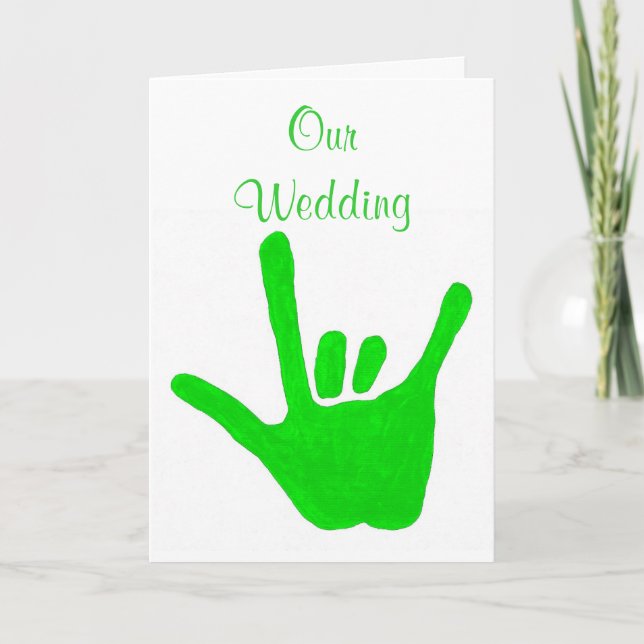 Green Wedding Invitations, Love in Sign Language Invitation (Front)