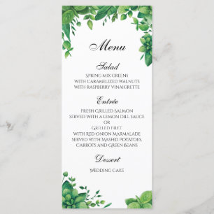 Green wedding menu outdoor. Summer dinner menu