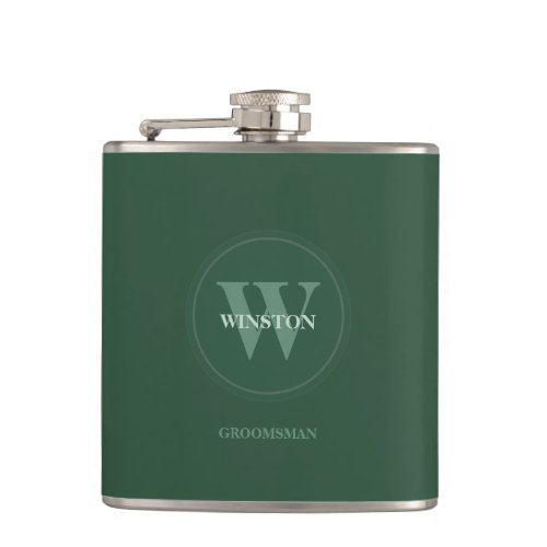 Green Wedding Monogram Groomsmen Flask