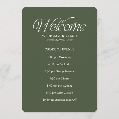 Green Wedding Order of Events Timeline Schedule Program
