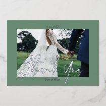 Green Wedding Real Foil 2 photos Thank You Cards