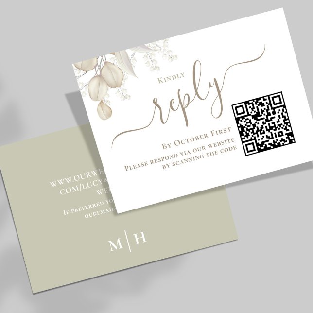 Green Wedding RSVP Custom Reply (Simple Wedding reply card with a sage green background and QR code template.)