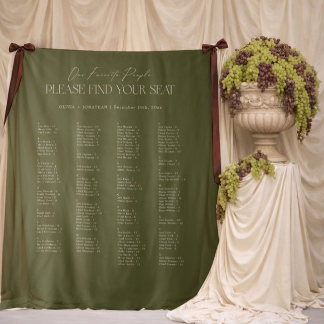 Green Wedding Seating Chart Alphabetical Fabric Tapestry (Creator Uploaded)