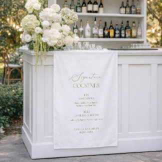 Green Wedding Signature Cocktails Fabric Sign