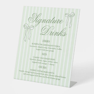Green Wedding Signature Drinks Cocktails  Pedestal Sign