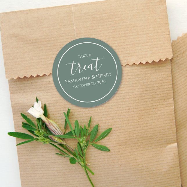 Green Wedding Simple Calligraphy Script Treat Classic Round Sticker (Creator Uploaded)