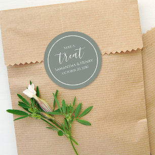 Green Wedding Simple Calligraphy Script Treat Classic Round Sticker