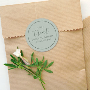 Green Wedding Simple Calligraphy Script Treat Classic Round Sticker