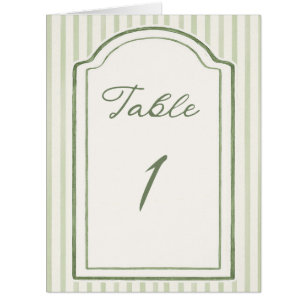 Green Wedding Striped Table Number