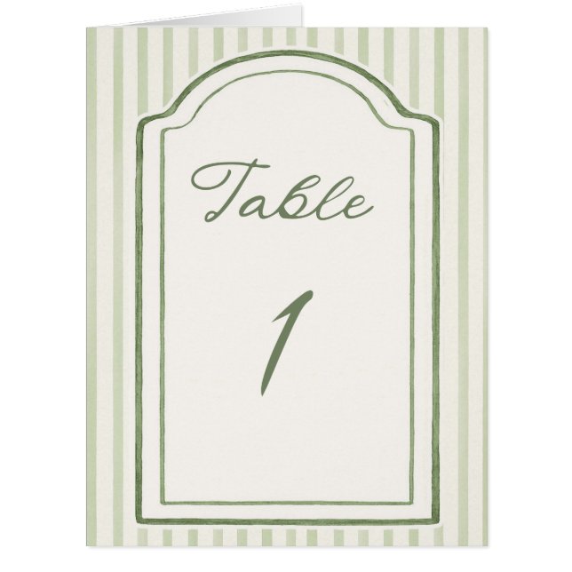 Green Wedding Striped Table Number  (Front)