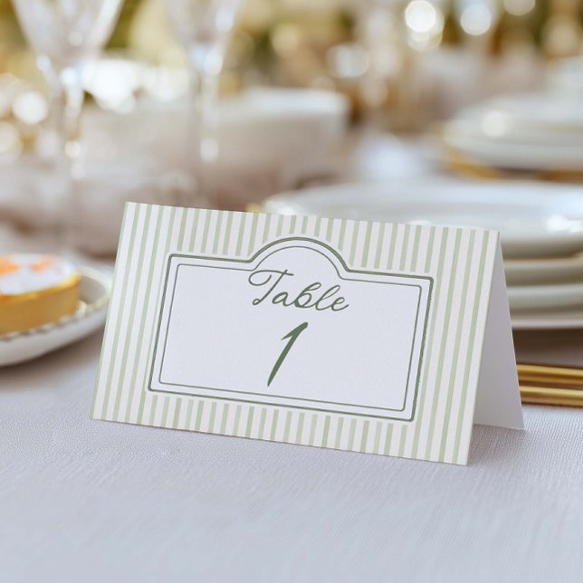 Green Wedding Striped Table Number (Creator Uploaded)