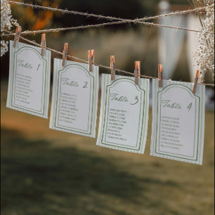 Green Wedding Striped Table Seating Chart Cards