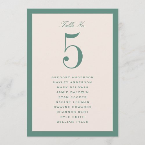 Green Wedding Table Seating Chart Card