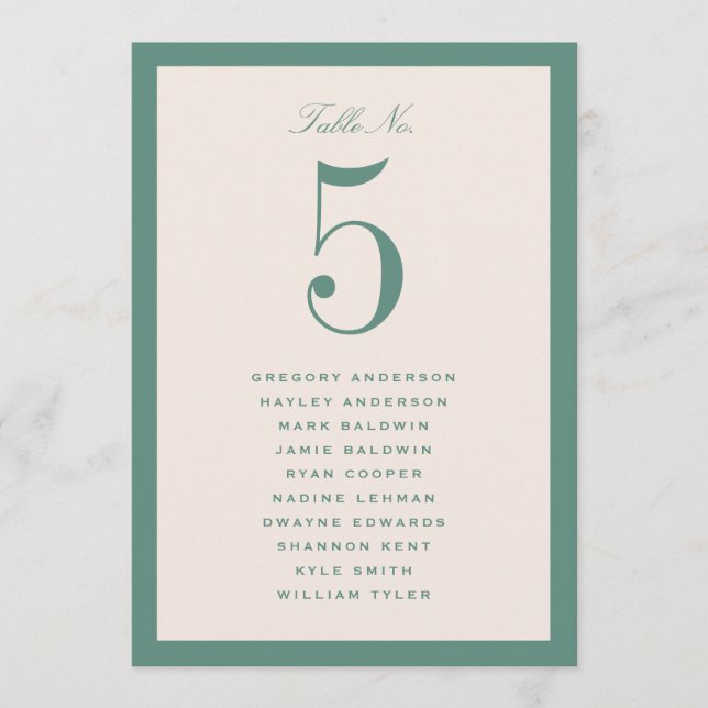 Green Wedding Table Seating Chart Card (Front)