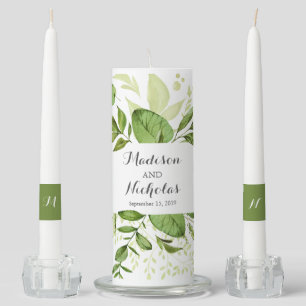 Green Wedding Unity Candle Set, Rustic Greenery