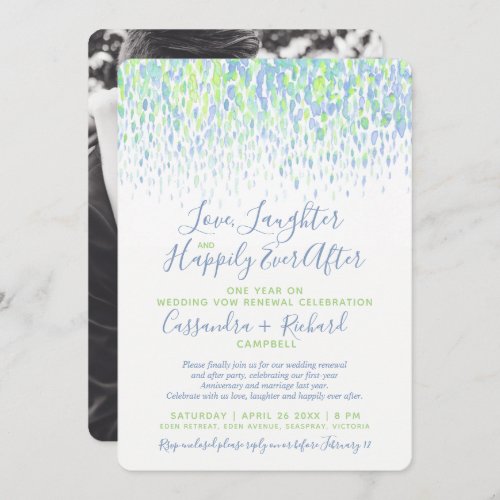 Green wedding vow renewal 1 year on happily after invitation