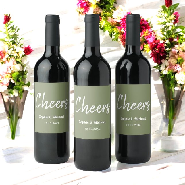 Green Wedding White Sage Cheers Rustic Wine Label (Creator Uploaded)