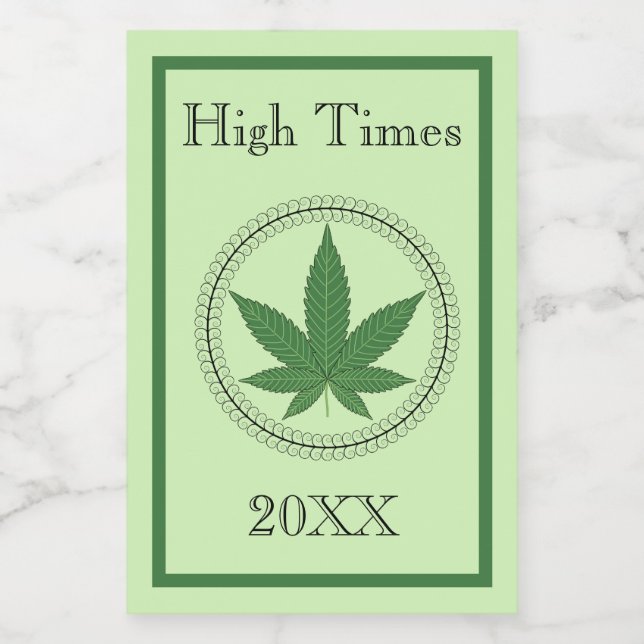 Green Weed Leaf Tree Swirl Trim Personalized Stash Food Label (Single Label)