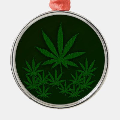 Green Weed Round Metal Christmas Ornament