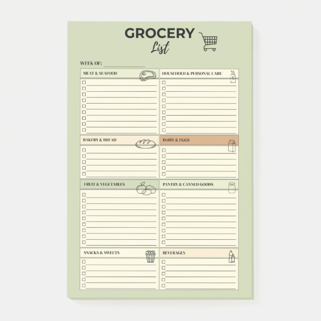 Green Weekly Grocery List -  Post-it Notes (Front)