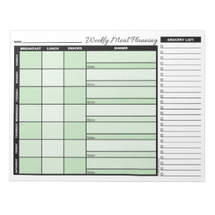 Green Weekly Meal Planner with Grocery List Notepad