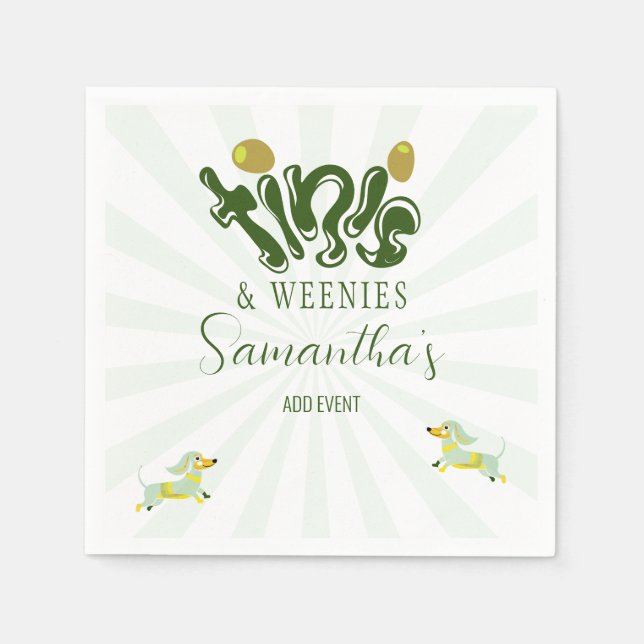 Green Weenies & Tinis Funny Martini Birthday Party Napkins (Front)