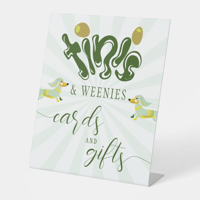 Green Weenies & Tinis Funny Martini Birthday Party Pedestal Sign (Front)