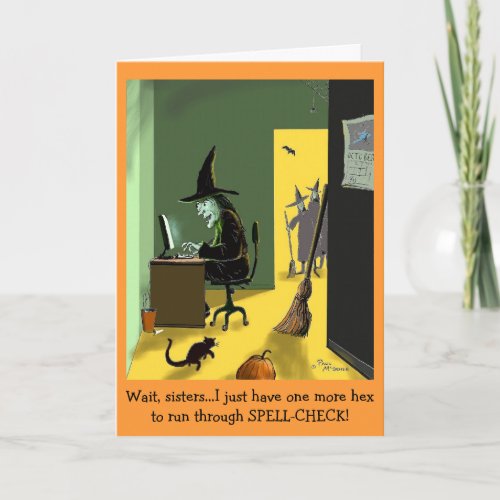 Green Weenii Spell Check Halloween Card