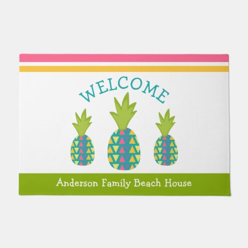 Green Welcome 3 Tropical Pineapples Beach House Doormat