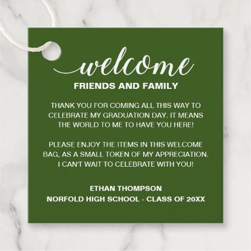 Green Welcome Graduation Out Of Town Guest Gift Favor Tags