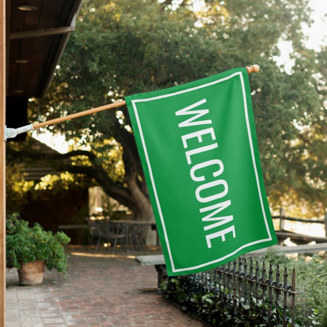 GREEN WELCOME SIGN FLAG (In SItu)