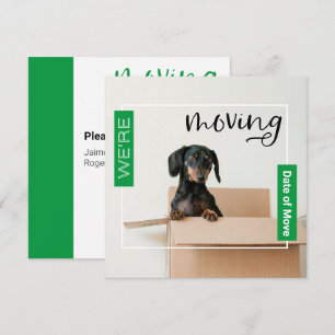 Green We're Moving Dachshund Dog in Box Card