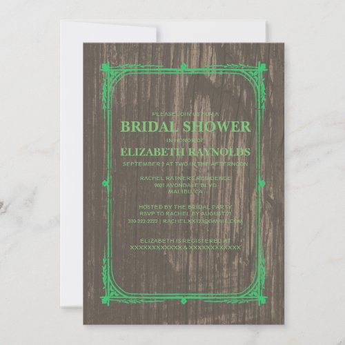 Green Western Barn Wood Bridal Shower Invitations